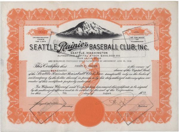 1939 Seattle Rainiers Stock Certificate.jpg